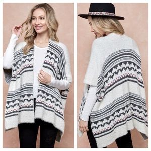 Boho Aztec Pattern Open Front Open Cardigan